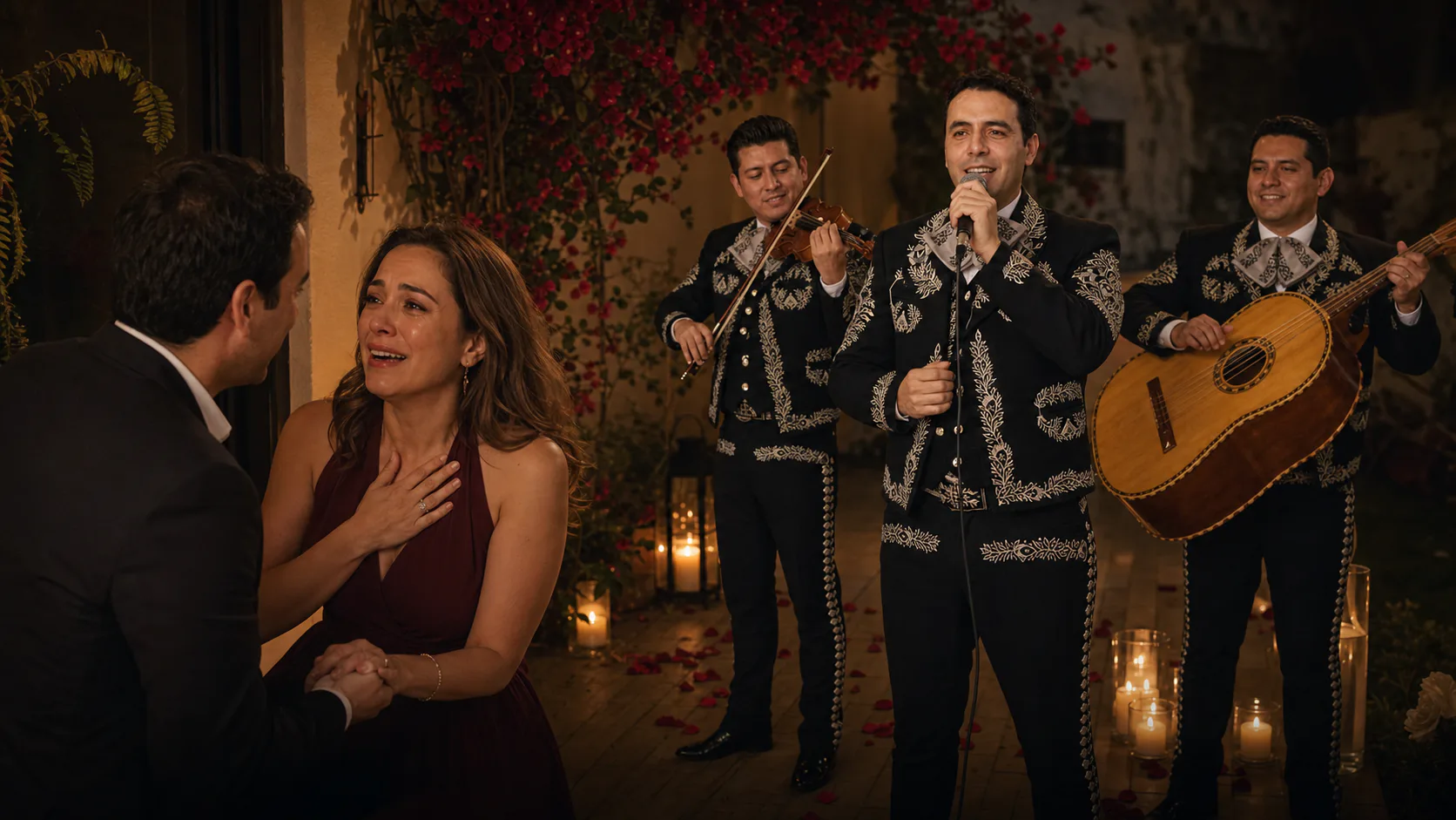 Sorpresa romántica y emotiva con tres músicos de mariachi